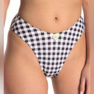 NEW Betsey Johnson Bikini Bottoms Size Large Black White Gingham Print High Cut